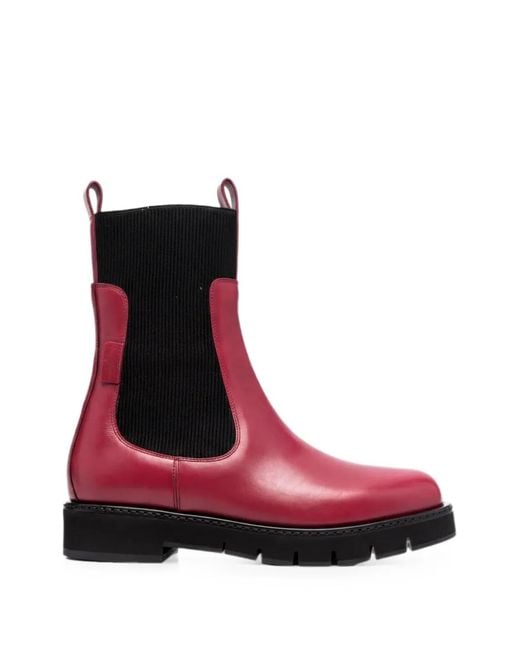 Ferragamo Red Ribbed Chelsea Boots