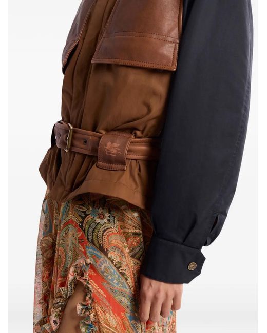 Etro Brown Padded Bomber Jacket With Contrasting Sleeves
