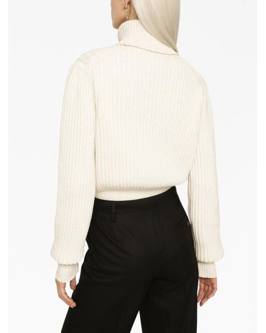 Dolce & Gabbana Natural Ribbed-Knit Roll-Neck Jumper