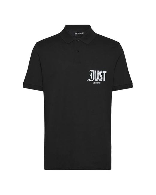 Just Cavalli Black Logo-Print Cotton Polo Shirt for men