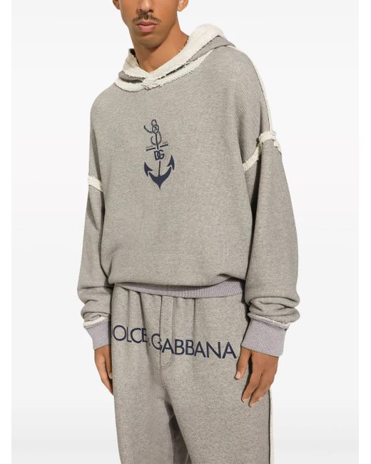 Dolce & Gabbana Gray Contrasting Trim Slouchy Hood Sweater for men