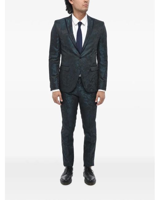 Corneliani Blue Damask-Pattern Satin-Trim Suit for men