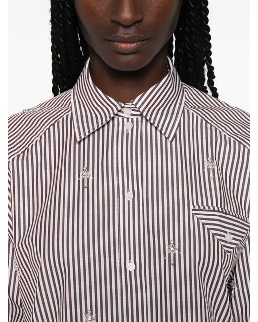 Sandro Gray Brendana Striped Crystal-Embellished Shirt