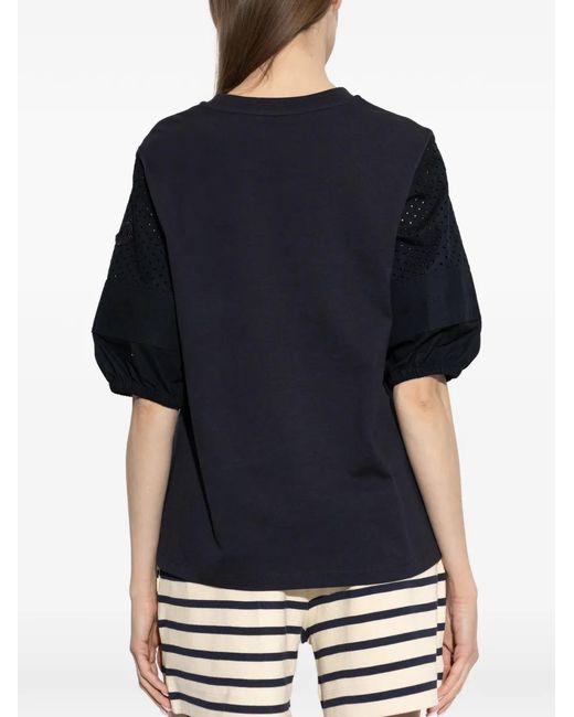 Moncler Blue Perforated Puff-Sleeve T-Shirt