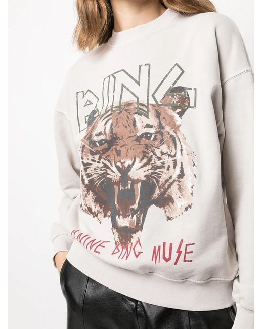 Anine Bing Gray Graphic-Print Crew Neck Sweatshirt