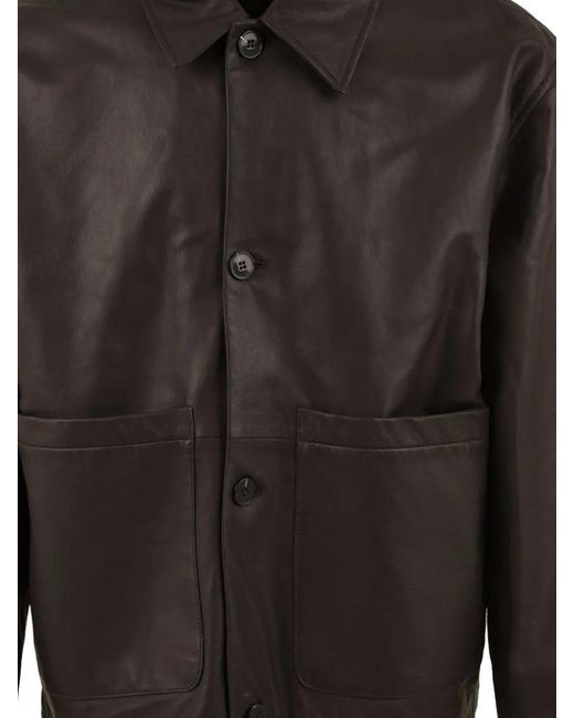 Amaranto Black Patch-Pocket Leather Jacket for men