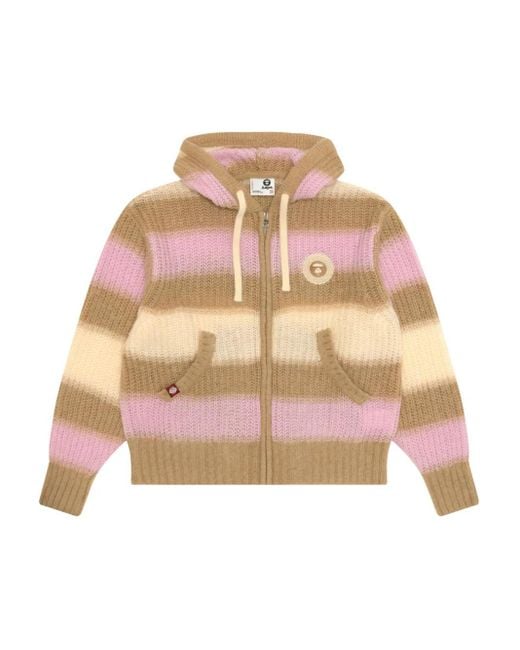 Aape By A Bathing Ape Women's Natural Striped Hooded Cardigan