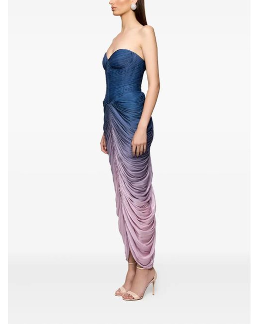 Ana Radu Blue Strapless Draped Maxi Dress