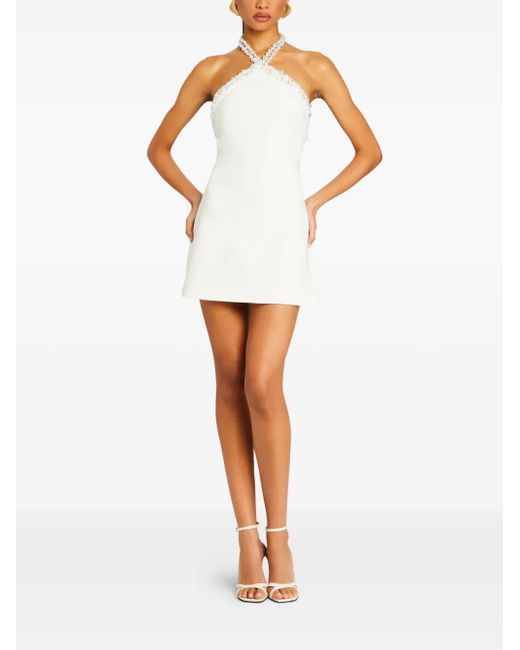 retrofte Beaded Halter Neck Mini Dress in White | Lyst