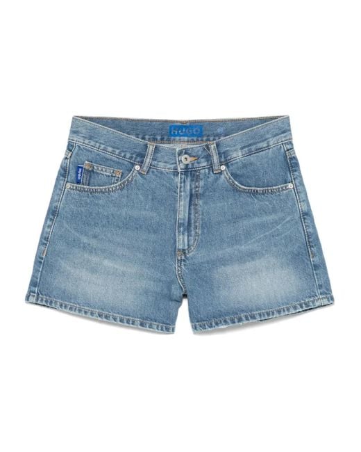 HUGO Blue Logo-Patch Denim Shorts