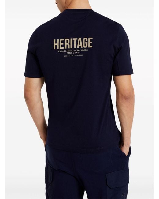 Brunello Cucinelli Katoenen T-shirt Met Geborduurd Logo in het Blue voor heren