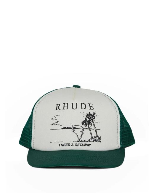 Rhude Green Printed Trucker Hat for men