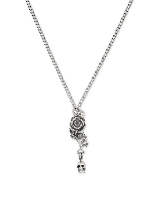 Emanuele Bicocchi Metallic Rose & Skull Pendant Necklace
