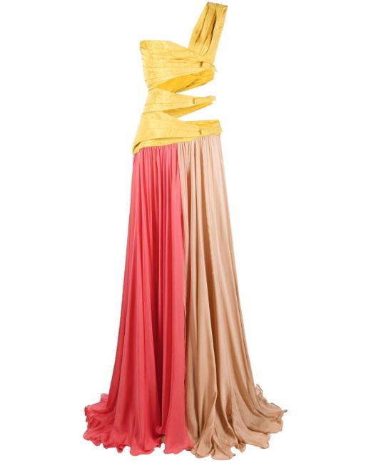 Roberto Cavalli White Colour-block Draped Silk Gown