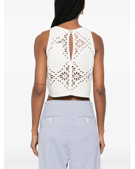 Haut En Crochet À Coupe Crop Twinset en coloris White