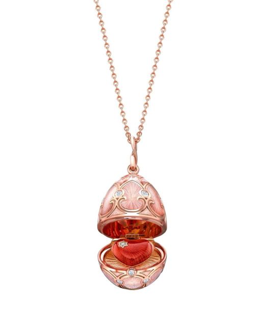 Faberge White 18kt Rose Gold Heritage Diamond Surprise Locket Necklace