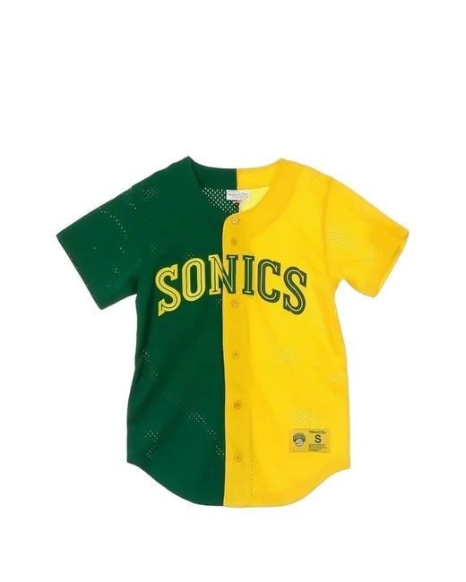 Mitchell & Ness Yellow Nba "Seattle Supersonics" Split Color Mesh Button Shirt for men