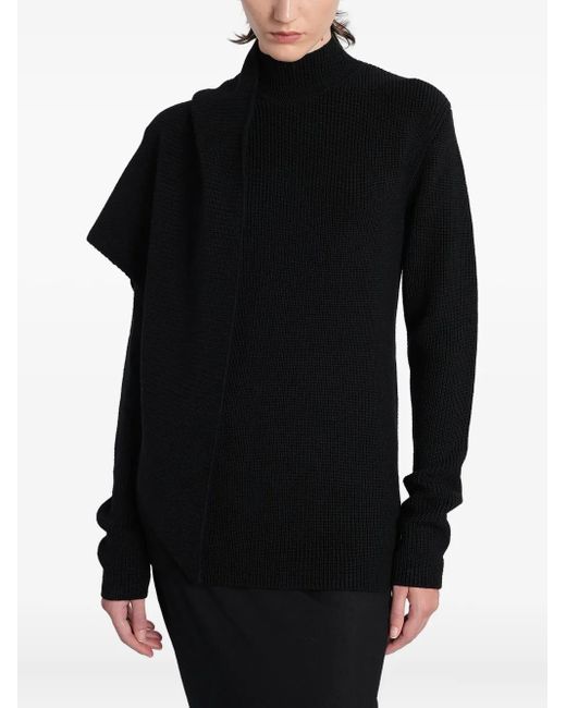 Entire studios Black Ribbed Turtleneck Draped Sweater