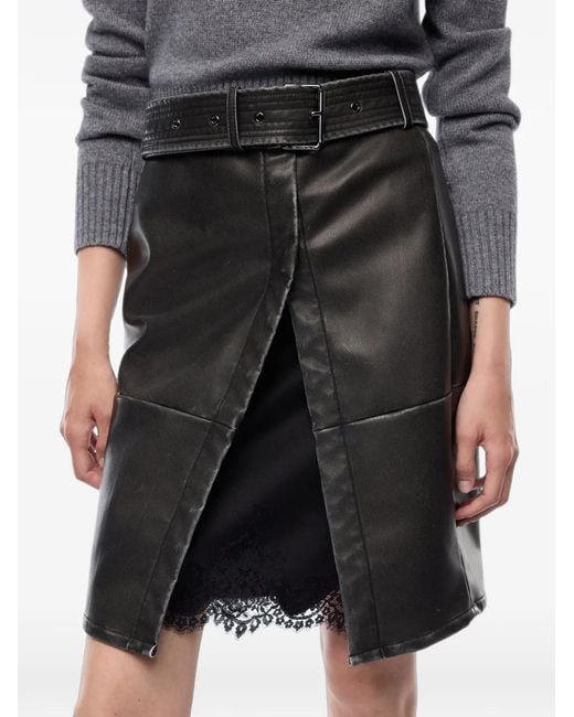 Pinko Gray Belted Lace-Trim Skirt