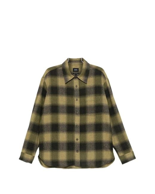 A.P.C. Green Check-Pattern Button-Up Shirt for men
