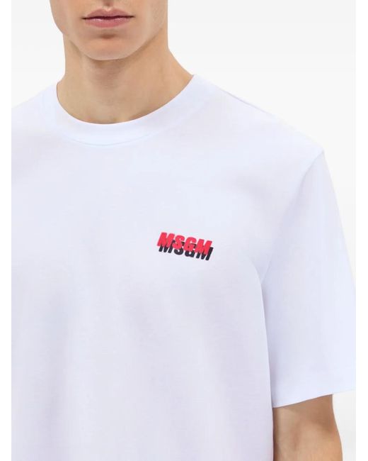 MSGM White T-Shirt À Logo Imprimé for men