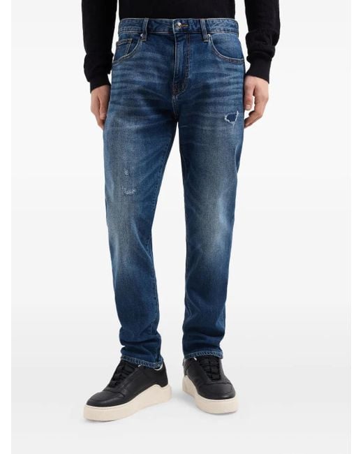 ARMANI EXCHANGE Blue Distressed Five-Pocket Jeans for men