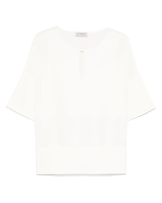 Alberto Biani White Keyhole-Neck Blouse