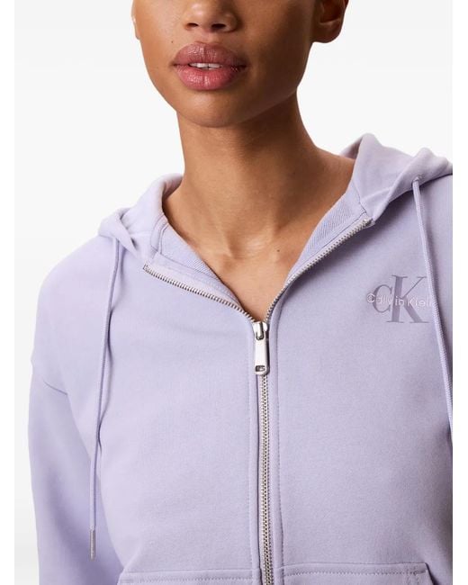 Calvin Klein Blue Logo-Print Zip-Up Hoodie