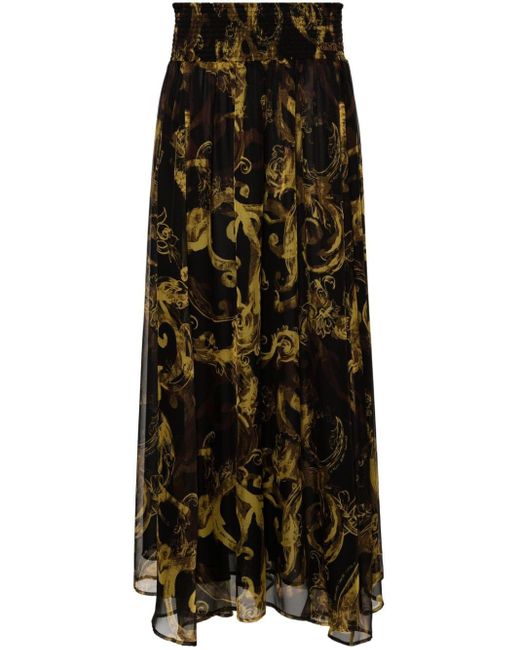 Robe longue à imprimé Watercolour Couture Versace en coloris Black