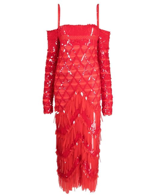 The Attico Jada Sequin-design Midi Dress in het Red