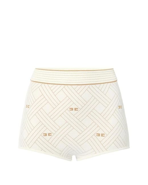 Elisabetta Franchi Natural Diamond-Jacquard Knit Shorts