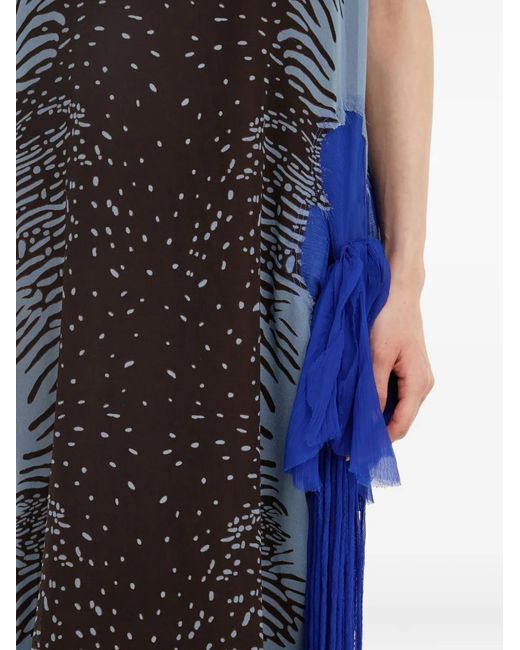 Ferragamo Blue Silk Dress With Flower Detail