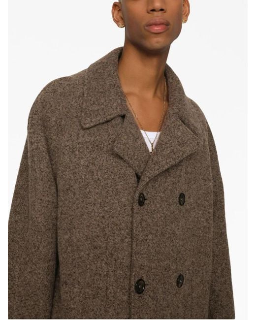 Dolce & Gabbana Brown Double-Breasted Melange Alpaca Wool Coat for men