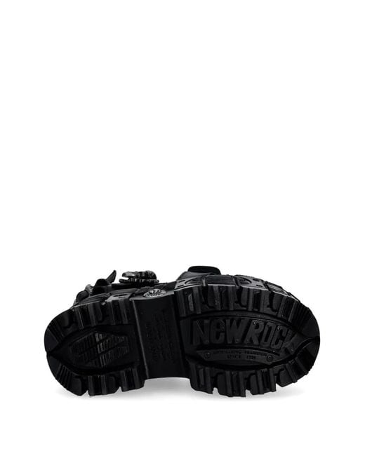 New Rock Black Skull-Embellished Platform Sandals