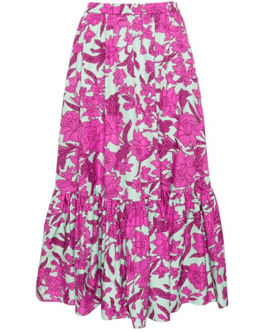 LaDoubleJ Pink Sunset Tiered Midi Skirt