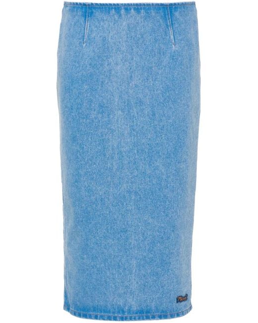 Marni Blue Logo-Patch Denim Pencil Skirt