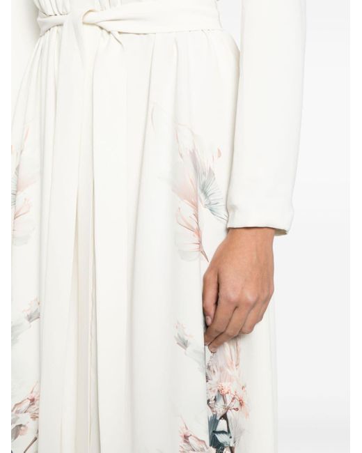 Saiid Kobeisy White Floral-print Kaftan Dress