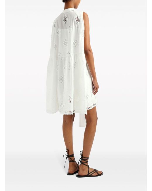 Erdem White Lace-panels Tied-waist Dress