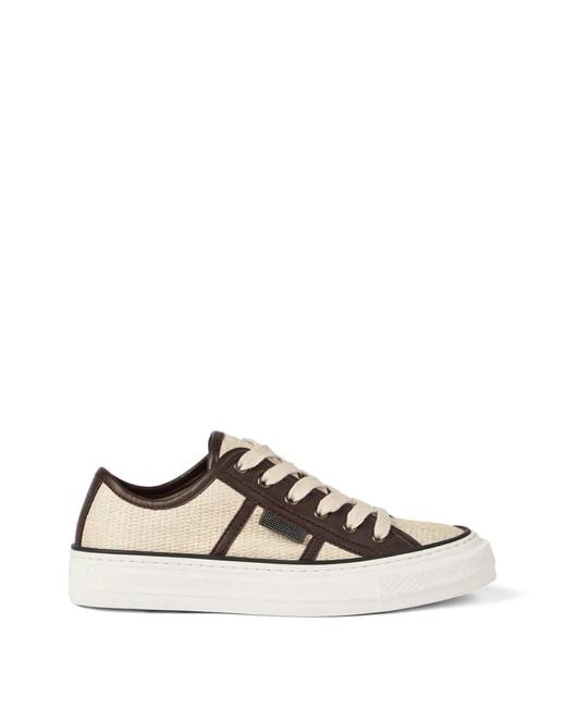Brunello Cucinelli White Techno Raffia Sneakers With Shiny Tab