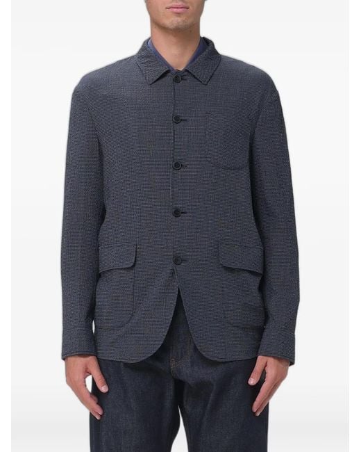 Emporio Armani Blue Check-Pattern Single-Breasted Blazer for men
