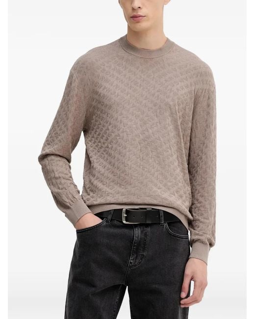 ARMANI EXCHANGE Gray Patterned Crew-Neck Sweater for men