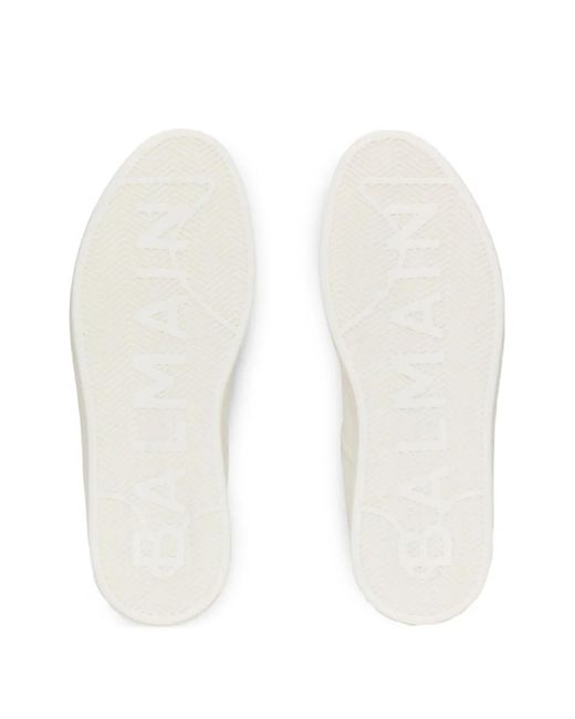 Balmain White B-Court Smooth Leather Trainers