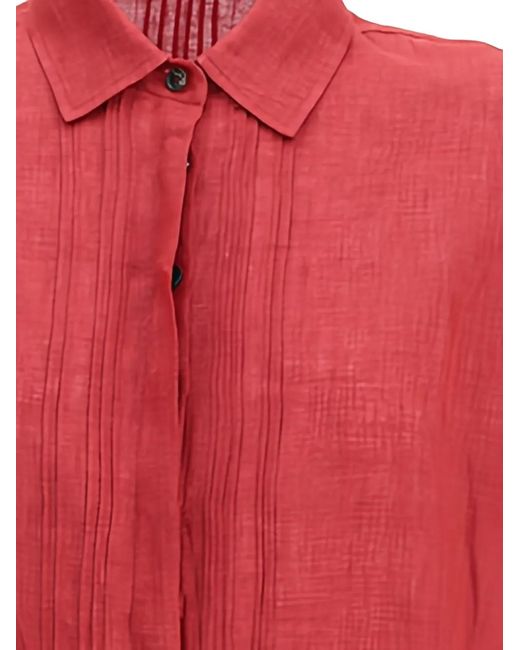 Kiton Red Pleated-Front Linen Shirt