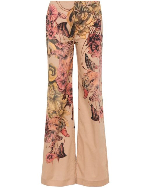 Pantalones rectos con estampado floral Alberta Ferretti de color Natural