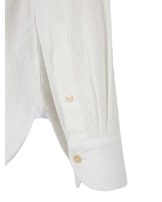 Luigi Borrelli Napoli White Corduroy-Textured Long-Sleeve Shirt for men