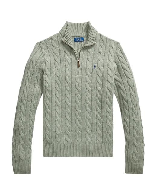 Polo Ralph Lauren Kabelgebreide Trui Met Halve Rits in het Green voor heren
