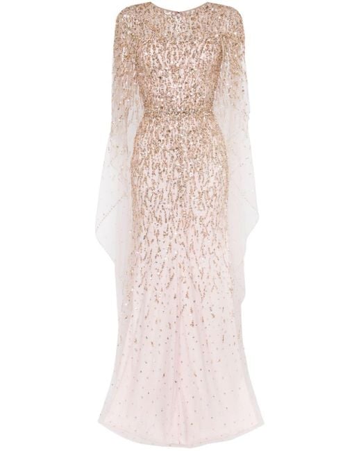 Jenny Packham Pink Delphine Sequinned Cape Gown