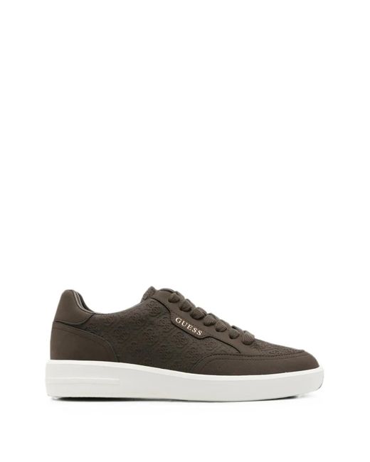 Guess Brown Logo-Embossed Leather Sneakers for men