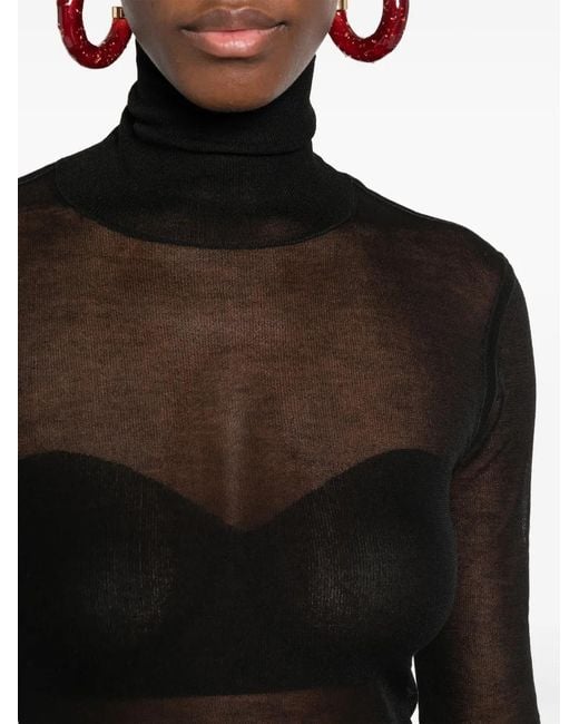 Nina Ricci Black Semi-Sheer High-Neck Knit Top