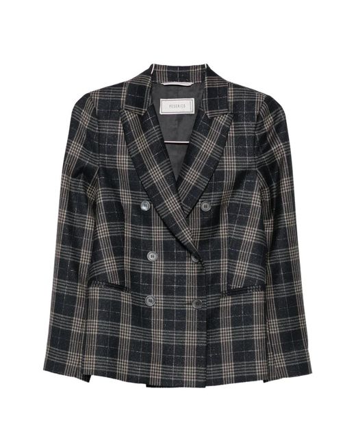Peserico Black Check-Pattern Double-Breasted Blazer